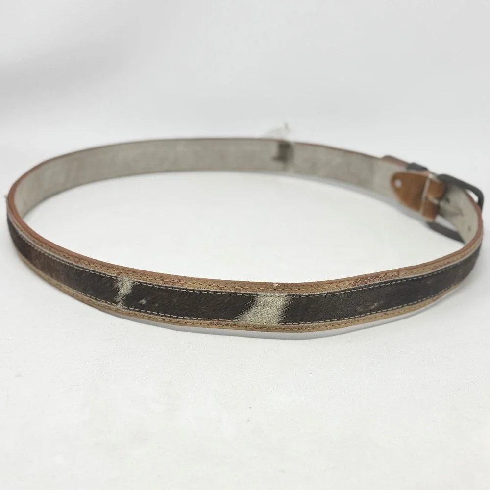 Handmade Vintage Hair on Hide Western Leather Belt New Old Stock Brown 48